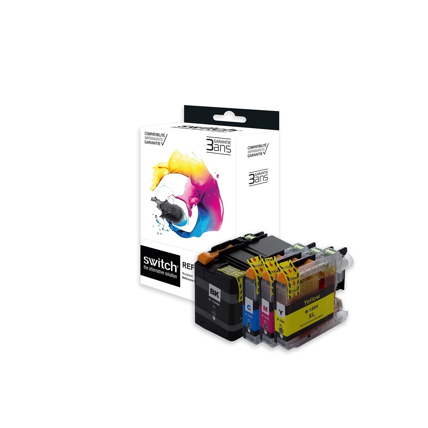 SWITCH Brother B125XL/B129XL Pack x 4 compatible avec LC125/129 - Noir Cyan Magenta Jaune