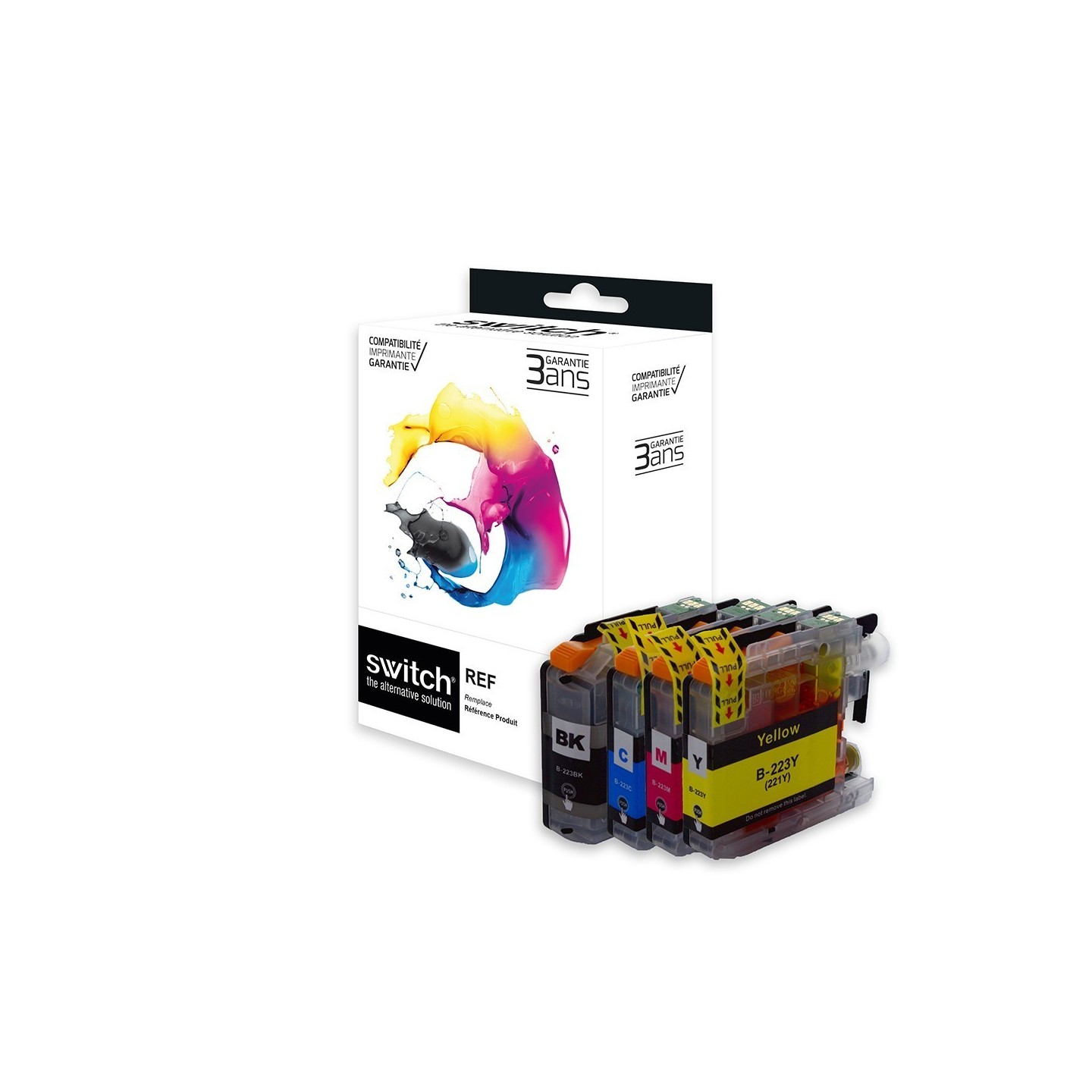 SWITCH Brother B223 Pack x 4 compatible avec LC223 - Noir Cyan Magenta Jaune