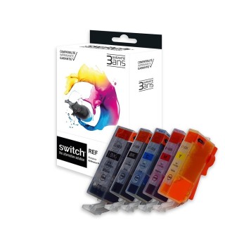 SWITCH Canon C525/C526 Pack x 5 compatible avec PGI-525, CLI-526 - Noir Cyan Magenta Jaune Photo