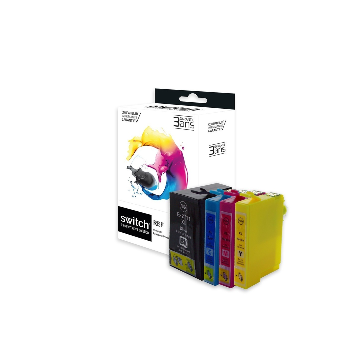 SWITCH Epson E2715 Pack x 4 compatible avec C13T27154012 - Noir Cyan Magenta Jaune