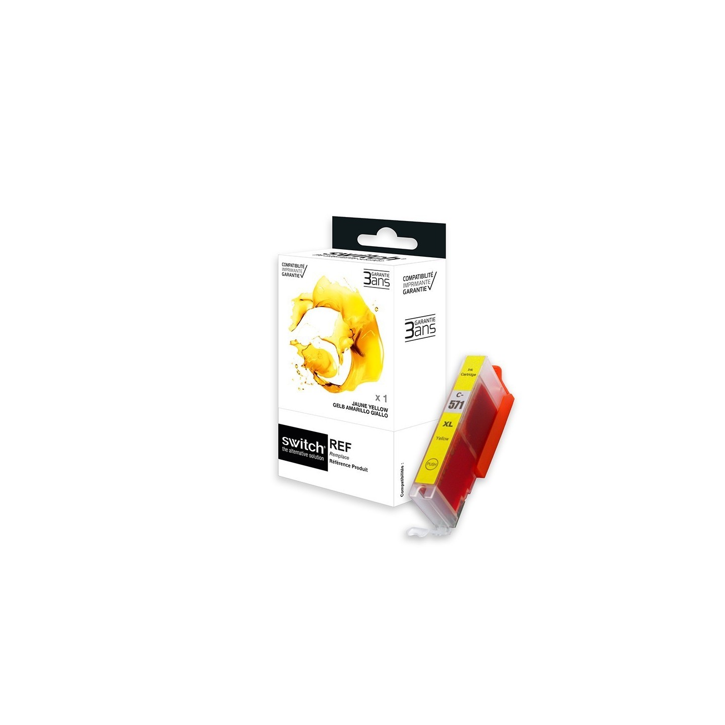 SWITCH Canon C571XLY Cartouche compatible avec CLI571YXL, 0334C001 - Jaune