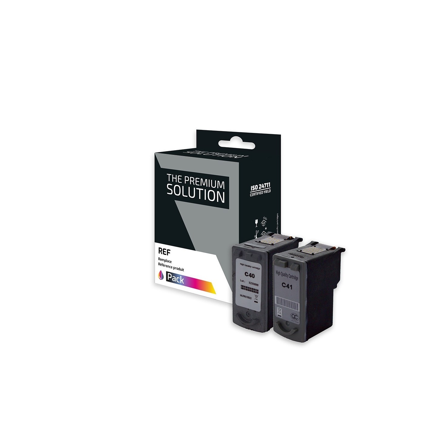 Canon C40/C41 Pack x 2 compatible avec PG40, CL41, 0615B001, 0615B036 - Noir + Tricolor