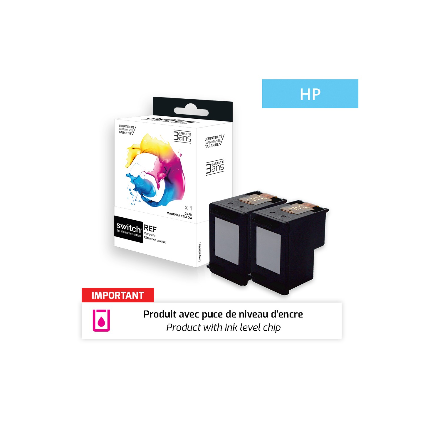 Hp 304XL - SWITCH 'ink level' cartouche jet d'encre compatible N9K08AE - Black