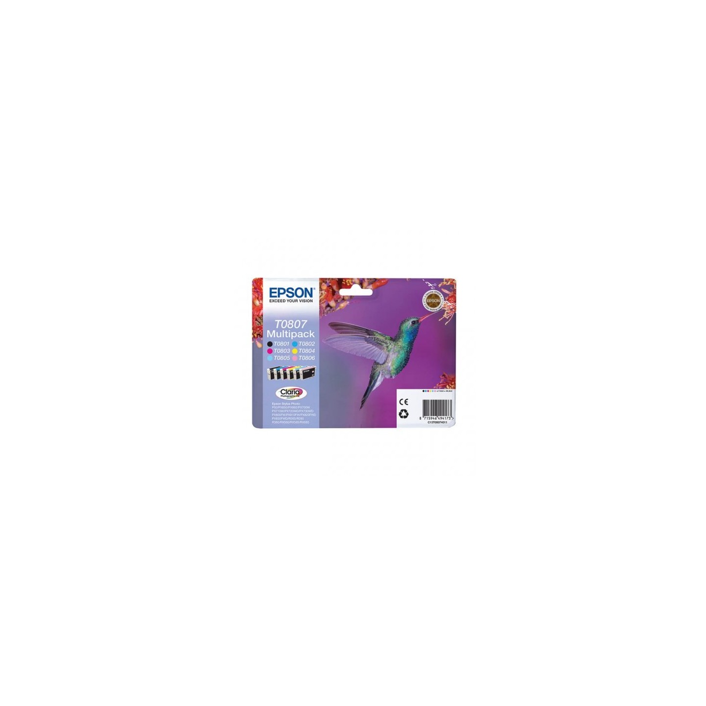Epson E807 Pack x 6 original C13T08074011 - Noir Cyan Magenta Jaune