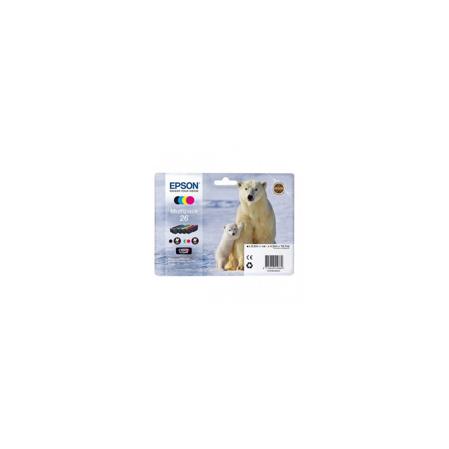 Epson KT2616 Pack x 4 original C13T26164010 - Noir Cyan Magenta Jaune