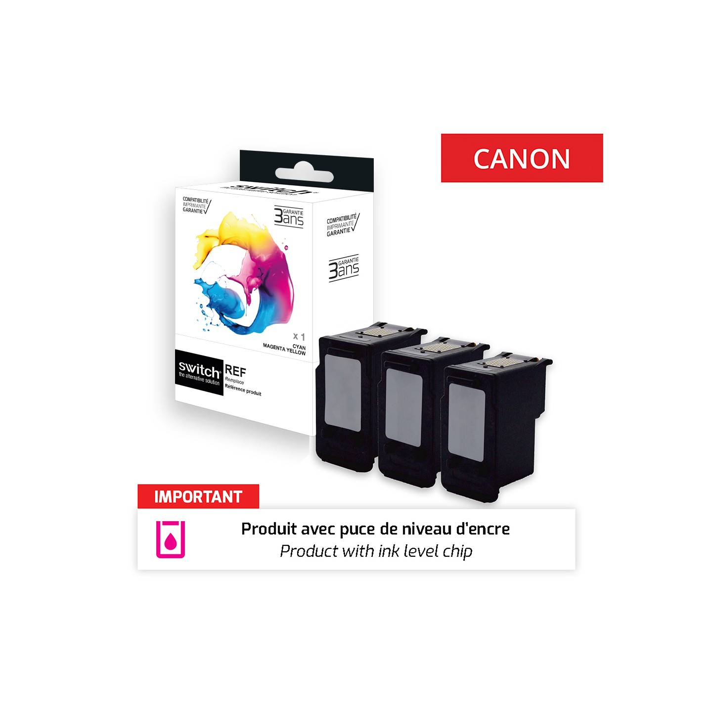 Canon 545XL/546XL - SWITCH Pack x 4 jet d'encre 'Ink Level' compatible , 8286B001, 8288B001