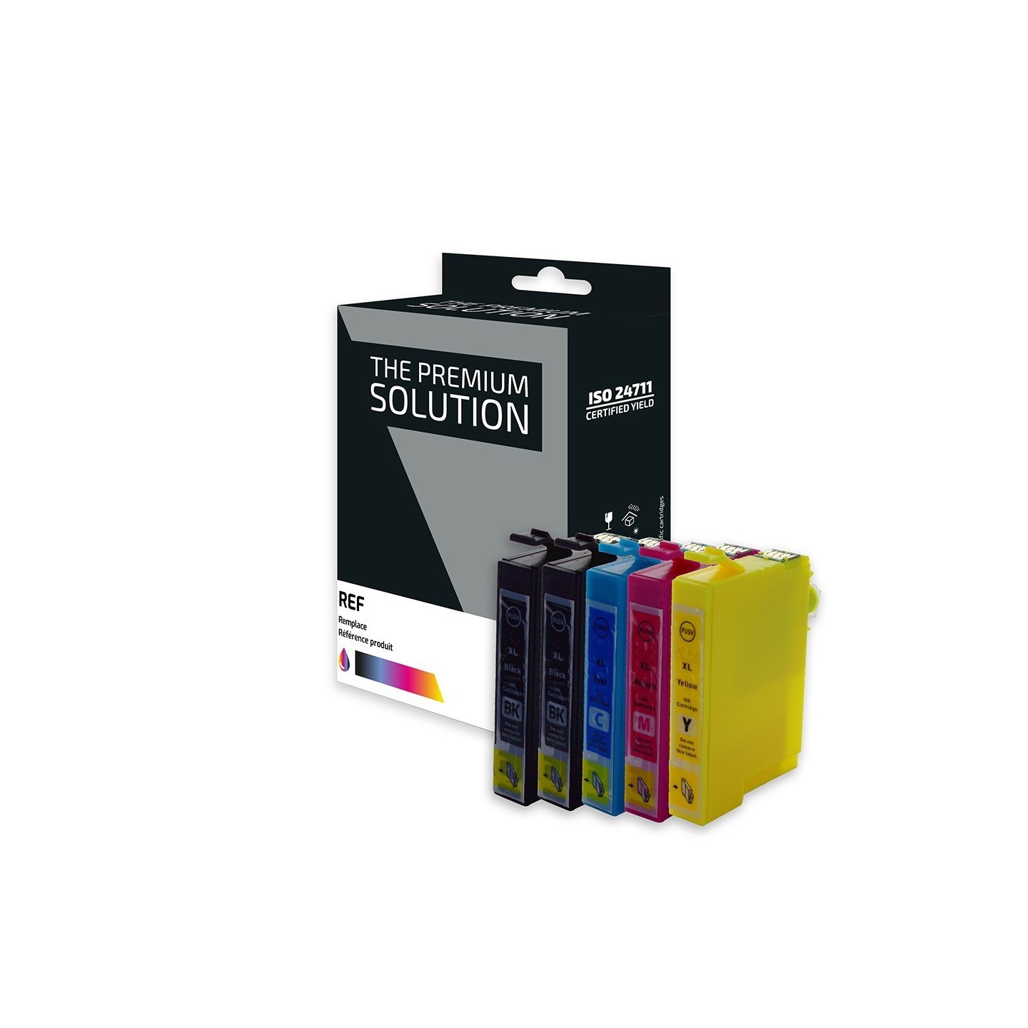 Epson E128 Pack x 5 compatible avec C13T12854011 - Noir Cyan Magenta Jaune